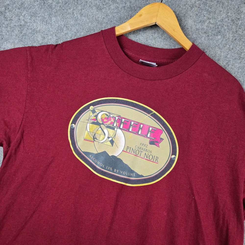Vtg Steele Pinot Noir Wine T Shirt Mens XL Maroon 1992 Graphic Single Stitch
